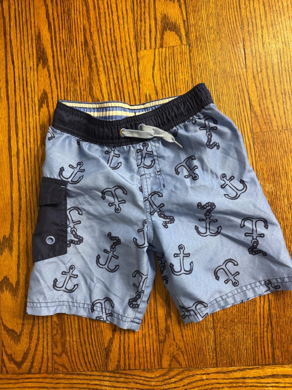 Boys Anchor Print Swim Trunks - Light Blue & Navy